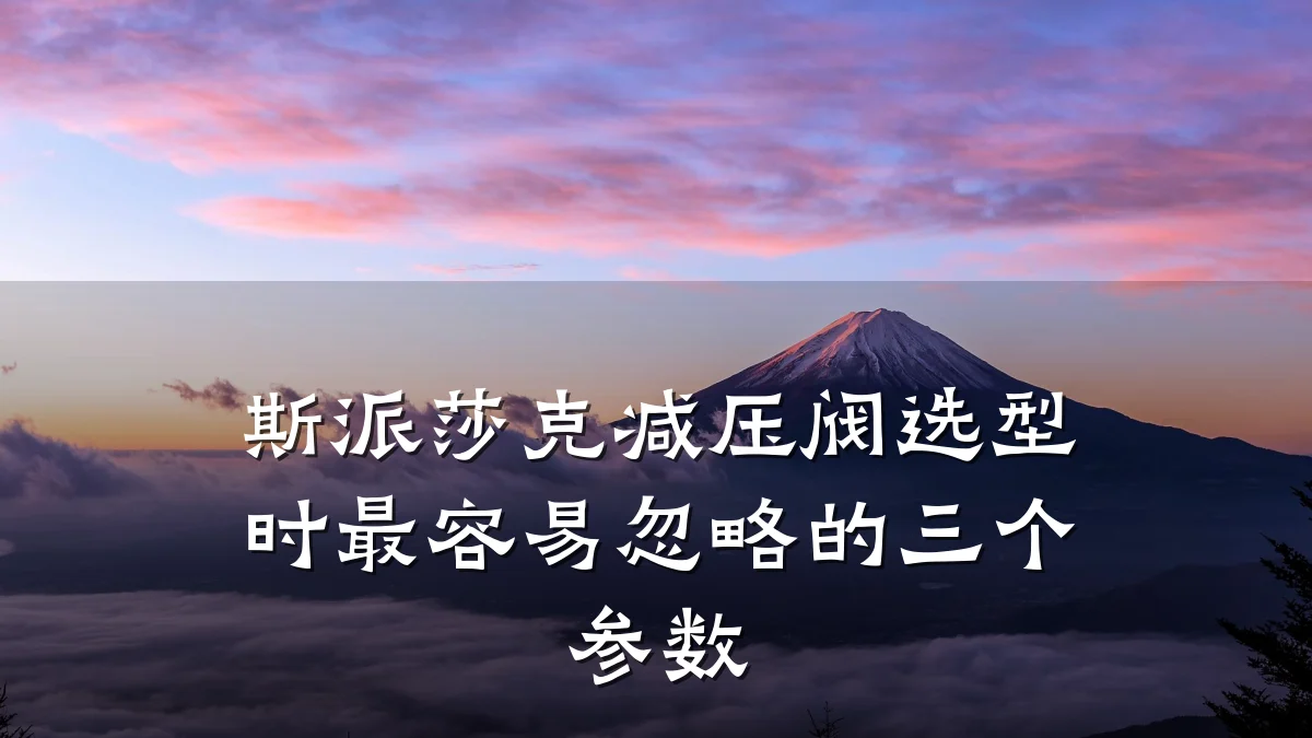 斯派莎克减压阀选型时最容易忽略的三个参数